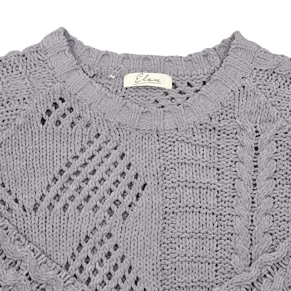 Elan Grey Cable‎ Chunky Knit Fringe Detail Front Sweater Size Medium - Picture 5 of 11